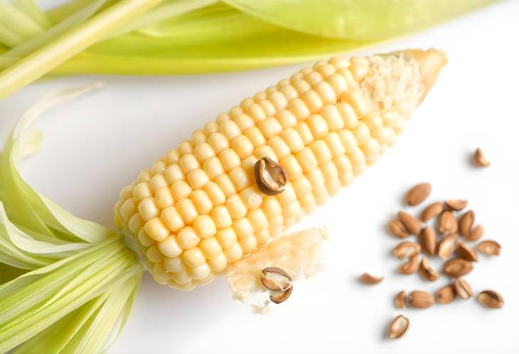 Ripe Peeled Corn with Seeds Top View Delight